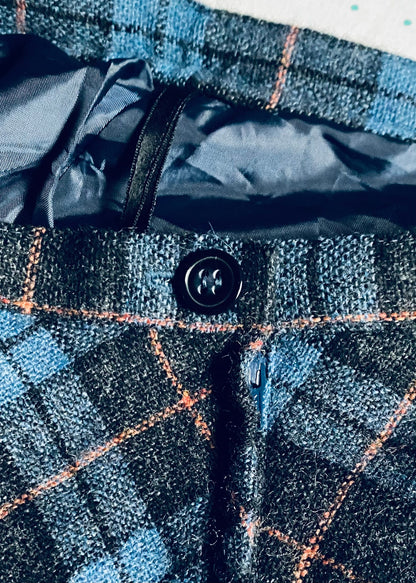 90s blue tartan/ plaid wool blend fully lined maxi skirt. Approx  U.K. size 12-14