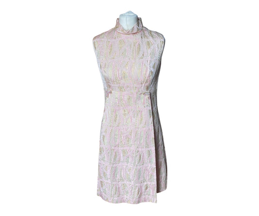 Pink and gold brocade 60s shift dress 